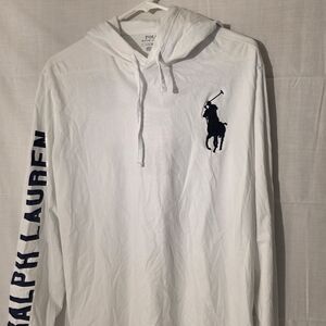 Polo by Ralph Lauren "Big Pony" "Rare" White Mens Hoodie Pullover Shirt, Sz L